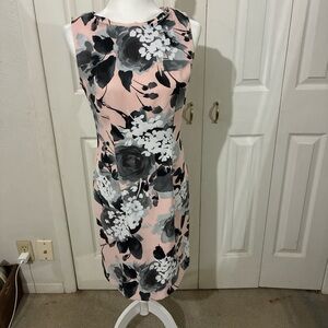 connected apparel Pink Floral Sheath Dress with Black & Gray Blooms size 8